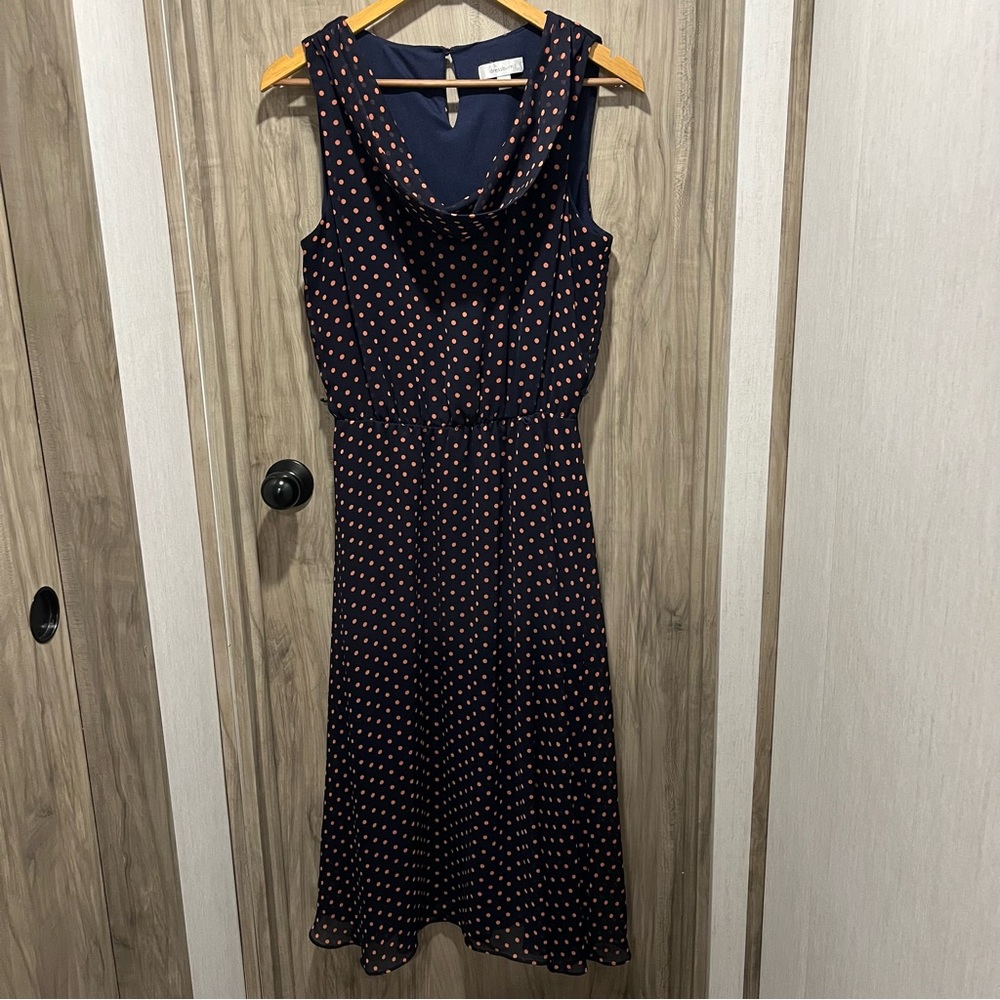 Dress Barn Blue and Pink Polka Dots Midi Dress Size 12
